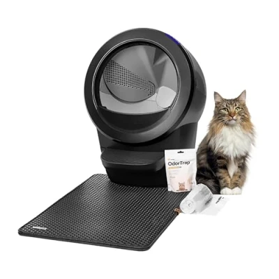 Image of Litter Robot 4 Beginner Bundle by Whisker, Black Automatic, Self Cleaning Tray, Includes Robot, Fence, Mat, 2 OdorTrap Pack Refills, 25 Liners &amp; Years of WhiskerCare