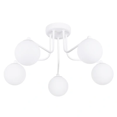 Image of SOLLUX LIGHTING Astral ceiling light, white, length 64 cm, steel/glass, 5 bulb.