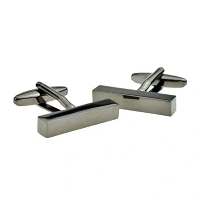 Image of GTR Gunmetal Finish Cuboid Plain Cufflinks Presented in a Cufflink Box
