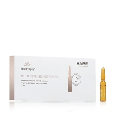 Image of Babé Laboratories Multi Defense Age Rescue Ampoules 7 x 2 ml HealthyAging+ Regenerating and Revitalising Firm Hydrated Skin Wrinkle Blisters Vitamin A, B3, B5, C, E