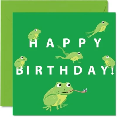 Image of Fun Birthday Cards for Women Men Cartoon Frog Happy Card Brother Sister Son Daughter Mum Dad Auntie Uncle, 145mm x Animal Bday Greeting