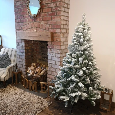 Image of Kaemingk 6ft (180cm) Snow Flocked Imperial Pine Hinged Christmas Trees