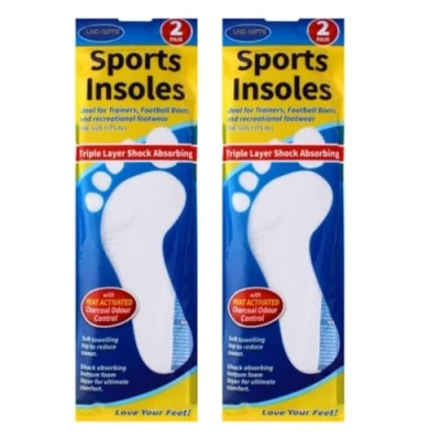 Image of LND Gifts Sports Insoles 4 Pairs for Men, Women, Kids Shock Absorbing, Ideal Running, Football Boots, Shoes, Trainers. Unisex Size 3 11, Cut to