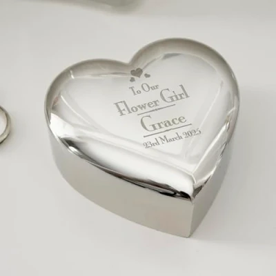 Image of Custom Personalised Decorative Wedding Heart Trinket Box. Engraved, Gift, Mother of the Groom, Bridesmaid, Bride, Maid Honour, Flower Girl, Bride (Flower Girl)