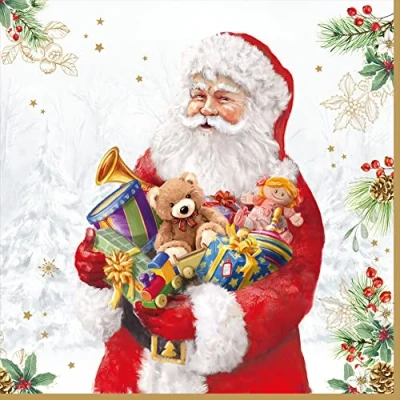 Image of 20 Serviettes Santa Claus presents gifts Winter Christmas Table decoration Decoupage Napkin technology 33 x cm