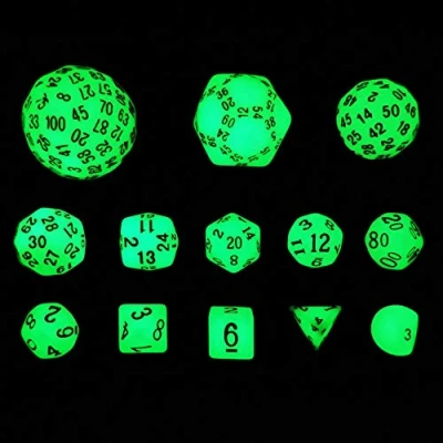Image of Bescon Super Glowing in Dark Complete Polyhedral RPG Dice Set 13pcs D3 D100