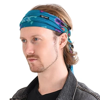 Image of CHARM Tie Dye Womens &amp; Mens Workout Headband, Hand dyed Elastic Hippie Sweatband for Sports Fashion A