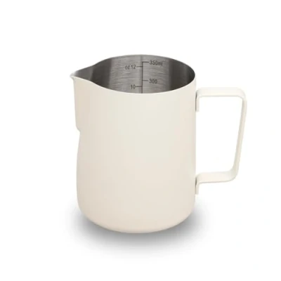Image of watchget Stainless Steel Milk Frothing Pitcher 12oz/350ml Espresso Steaming for Cappuccino, Latte Art, Coffee Machine Accessories Jug Frother Cup, White
