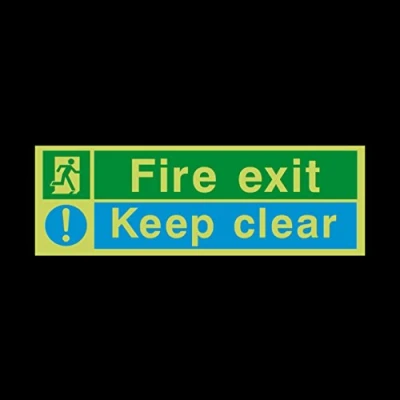 Image of Fire Exit Keep Clear Photoluminescent Plastic Sign with 4 Pre Drilled Holes Emergency/Fire Exit/Extinguisher (EE15)