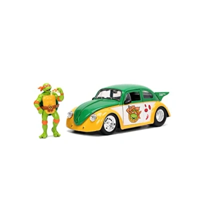 Image of Teenage Mutant Ninja Turtles 1:24 1959 Volkswagen Drag Beetle Die cast Car &amp; 2.75&quot; Michelangelo Figure, Toys for Kids and Adults
