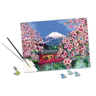 Image of Ravensburger CreArt Japanese Cherry Blossom Mount Fuji Paint by Numbers for Adults Craft Kits and Kids Age 12 Years Up