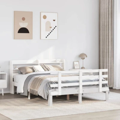 Image of vidaXL Bed Frame with Headboard without Mattress White 150x200 cm King Size