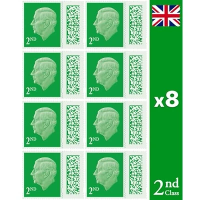 Image of 2nd Class Stamps (8 Pack) Barcoded Self Adhesive UK Letter Postage for Total)
