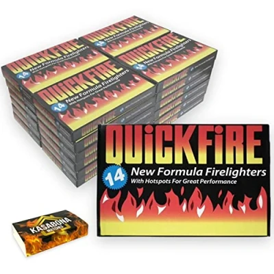 Image of Quickfire Firelighters Bulk Pack Fire Lighters hotspot Burners BBQ Coal Wood with KasaBona Safety Matches 14 (336 Firelighters)