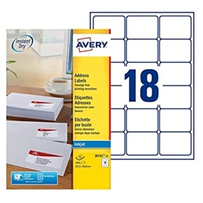 Image of Avery J8161 25 Inkjet Address Label 63.5x46.6mm (450 Labels)