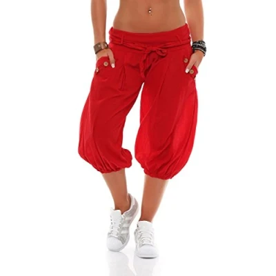 Image of Malito Women Short Bloomers with Belt Classic Baggy Trousers Aladin Pants Yoga 3416 (Olive)