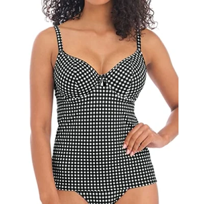 Image of Freya Check in Plunge Tankini Top Monochrome Black 38G