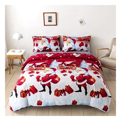 Image of Christmas Duvet Cover Set, Father Christmas, Royal Santa Claus, Merry Santa, Xmas Quilt Bedding Comforter Encasement, Matching Pillowcases (King (U.K. Standard), Xmas)