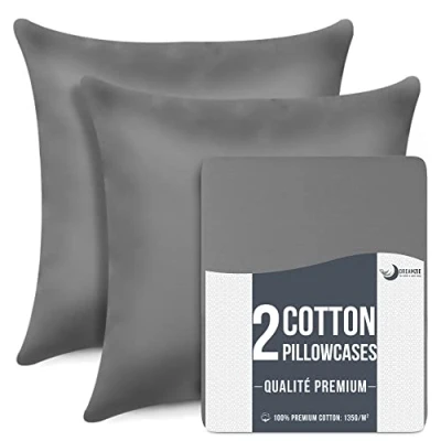 Image of Pillowcases (Set of 2) For Pillows 65 x cm Anthracite Cotton, Dreamzie 100% Jersey Cotton bedding double bed Pillowcase Pillow Protector Resistant and Hypoallergenic