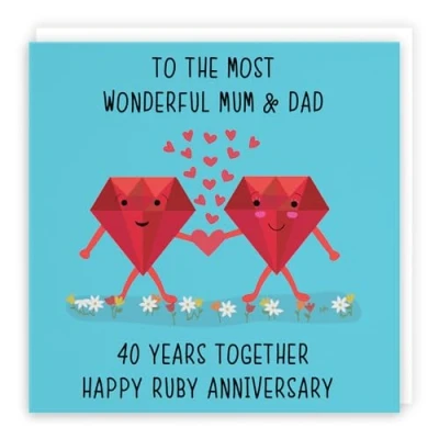 Image of Hunts England Large Mum And Dad Parents 40th Anniversary Card To A Wonderful &amp; 40 Years Together Happy Ruby Iconic Collection 210 x mm