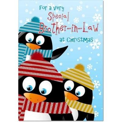 Image of doodlecards Brother in Law Christmas Card Three Penquins Medium Size for with Plain Envelope