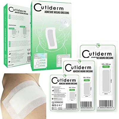 Image of Pack of 30 Large Cutiderm Assorted Adhesive Sterile Wound Dressings Suitable for cuts and grazes, Diabetic Leg ulcers, venous Small Pressure sores