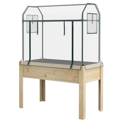 Image of Outsunny Wooden Raised Planter with Plastic Greenhouse Cover and Bed Liner, Elevated Garden for Vegetables, Flowers, Herbs, 115 x 60 165cm, Clear