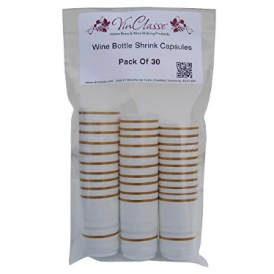 Image of VinClasse Wine Bottle Shrink Capsules/Caps Pack of 30 White with Gold Band