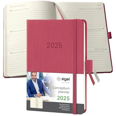 Image of SIGEL C2571 Conceptum Weekly Planner 2025, Approx. A6, red, hardcover, 2 Pages = 1 Week, 176