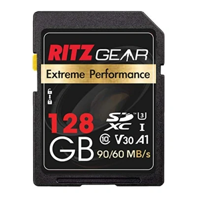 Image of RitzGear SD Memory Card Extreme Performance 128GB SDXC V30 UHS I Class 10 Storage 90/60 MB/s Read/Write Speed for DSLR &amp; 3D Camera, 4K HD Video