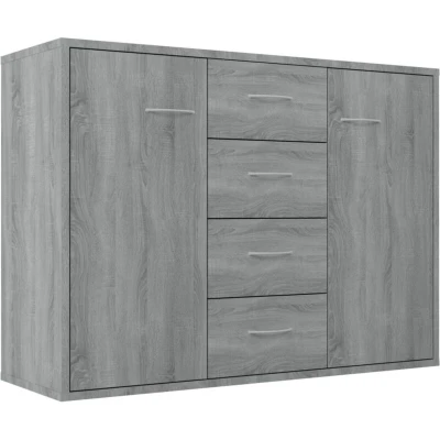 Image of vidaXL Grey Sonoma Sideboard Engineered Wood for Stability, 4 Drawers, 2 Doors Storage, Ideal Living Room, Bedroom, Office 88x30x65 cm