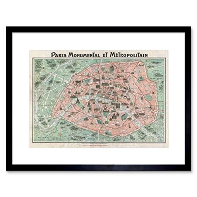 Image of Wee Blue Coo MAP ILLUSTRATED ANTIQUE ROBELIN PARIS FRAMED ART PRINT PICTURE F12X367