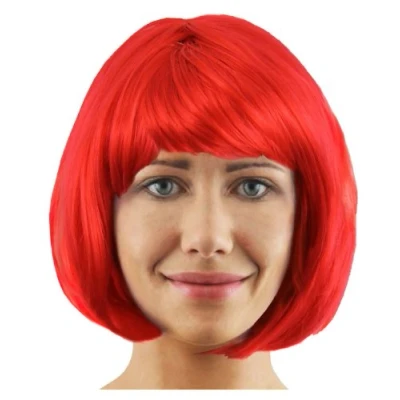 Image of Black White Blonde Brown Red Pink Orange Purple Glam Blunt bob with fringe wig (Neon Red)