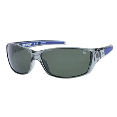 Image of Caterpillar Men&#039;s CTS 8016 Polarized Wrap Sunglasses, Gloss Grey Crystal/Blue, 65 mm