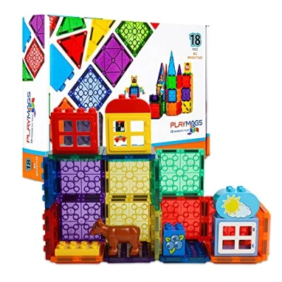 Image of Playmags Magnetic Tiles, Building Bricks, Exclusive Blocks, Skill Development, Ages 3+ (Big Bricks Tiles)