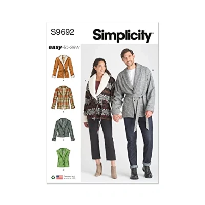 Image of Simplicity SS9692A Unisex Jacket, Vest, and Belt A (XS S M L XL XXL)