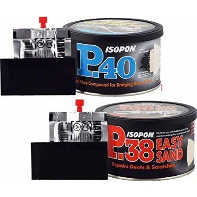 Image of U Pol David&#039;s Isopon P38 250ml Multi Purpose Easy Sand Polyester Body Filler &amp; Davids P40 Glass Fibre Repair Paste 2K Bridging 2x Pack