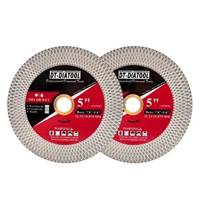 Image of DT DIATOOL Diamond Tile Blade 125mm Circular Saw Bore 22.23mm/16mm Double Sided X Mesh Cutting &amp; Grinding Disc for Porcelain Ceramic Marble Artificial Stone(2 Pack)