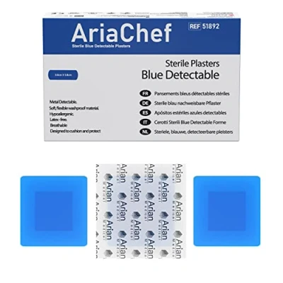 Image of Ariachef First aid plasters Waterproof Assorted Premium Fabric Sterile Pack of 100 3.8cm x Blue Catering Supplies