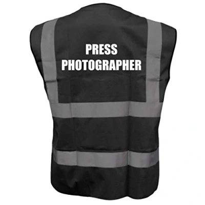 Image of BLACK Hi Vis Vest PRESS PHOTOGRAPHER Waistcoat Safety XXX Large