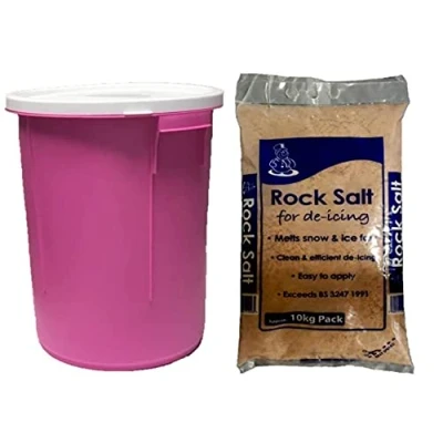 Image of KetoPlastics 25L Pink GRIT BIN with 10KG Brown Rock Salt ICE Snow + Free Metal 5&quot; Shovel