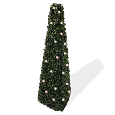 Image of Best Artificial 3ft (90cm) Pre Lit Pyramid Obelisk Boxwood Topiary Tree UV Stable