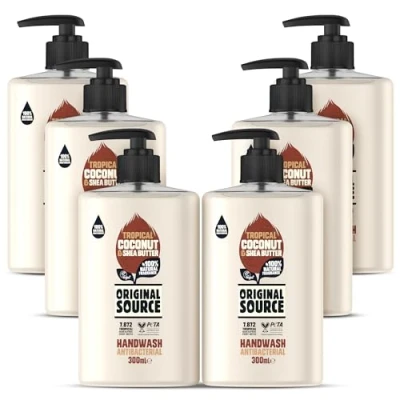 Image of Original Source Coconut and Shea Butter Handwash with 100% Natural Fragrance, Vegan Handwash, Antibacterial, Moisturisers, Multipack of 6 x 300 ml