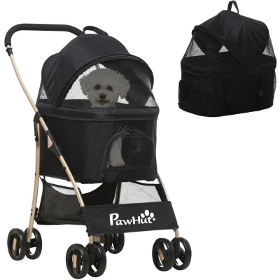 Image of PawHut Dog Pram Stroller 3 in 1 Pet Pushchair Detachable Design with Universal Wheels, Brake for Small Miniature Dogs Black