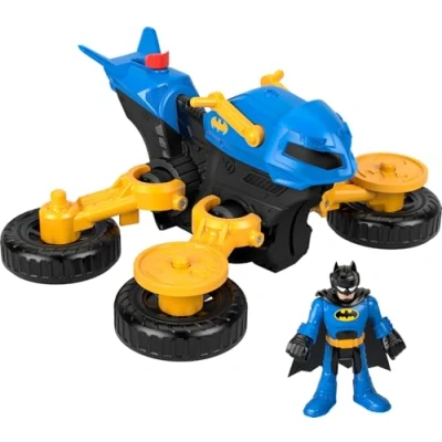 Image of Imaginext DC Super Friends Batman Toy Poseable Figure &amp; Transforming Batcycle with Projectile Launcher for Preschool Kids Ages 3+ Years, HNX91