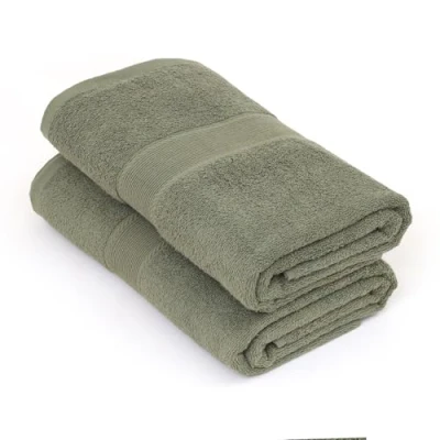 Image of Sweet Needle Extra Large 2 Pack Bath Sheets Towels (100 x 150 cm) 100% Cotton, Highly Absorbent, Quick Dry, Heavy Weight ideal for Hotel, Bathroom, Shower, Spa, Beach, Pool &amp; Daily Use (Olive Green)