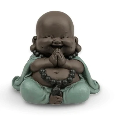 Image of Zen&#039;Light Lucky Laughing Buddha Statue Zen and Feng Shui Decoration to Create a Relaxing Spiritual Atmosphere Original Gift Idea Width: 9 cm Colour: Green Brown
