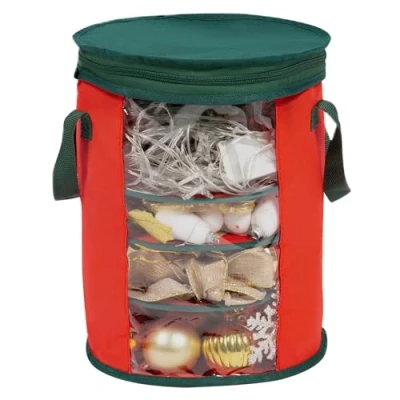 Image of ASAB Christmas Lights Storage Holder Xmas Tree 800 Fairy Bag with Double Zipper Sturdy Carry Handles 4 Sections Collapsible Ornaments Organiser