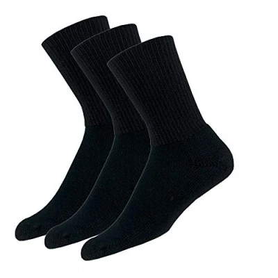 Image of Thorlos Unisex Thick Padded Crew 3 Pair Packs Tennis Socks, Black (3 Pack), L UK