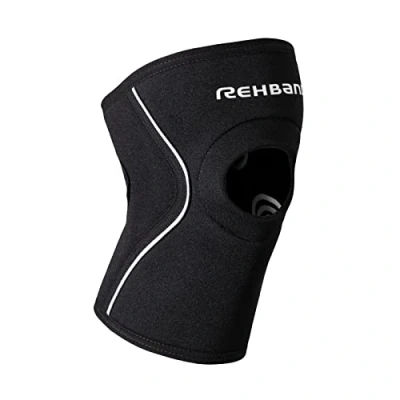 Image of Rehband Open Patella Knee Brace 5mm Neoprene, Supportive Sleeve with Support, Protection for Strength Training, Jogging &amp; Fitness, Colour:Black, Size:Large